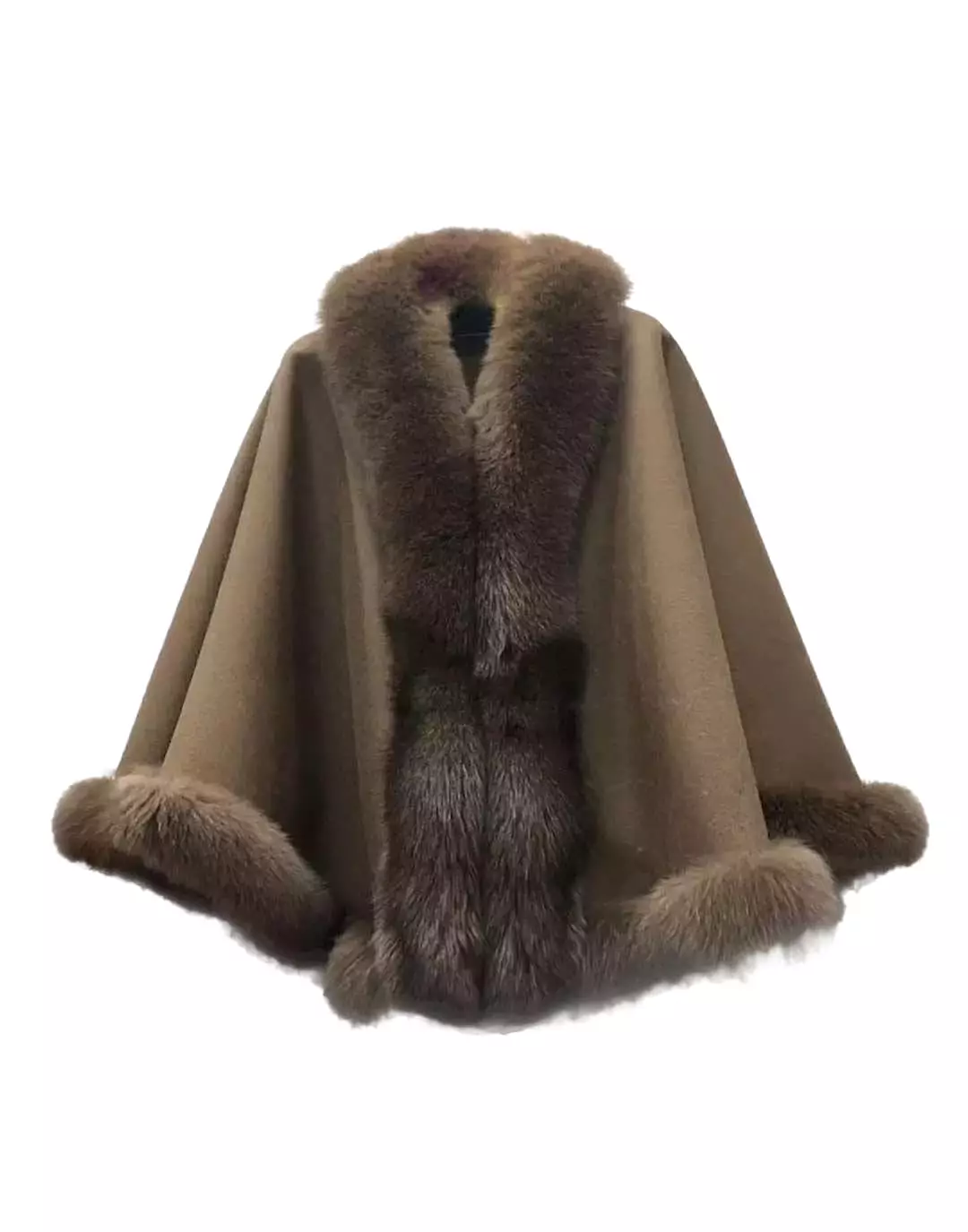 Oversized Wool Fox Fur Trim Poncho