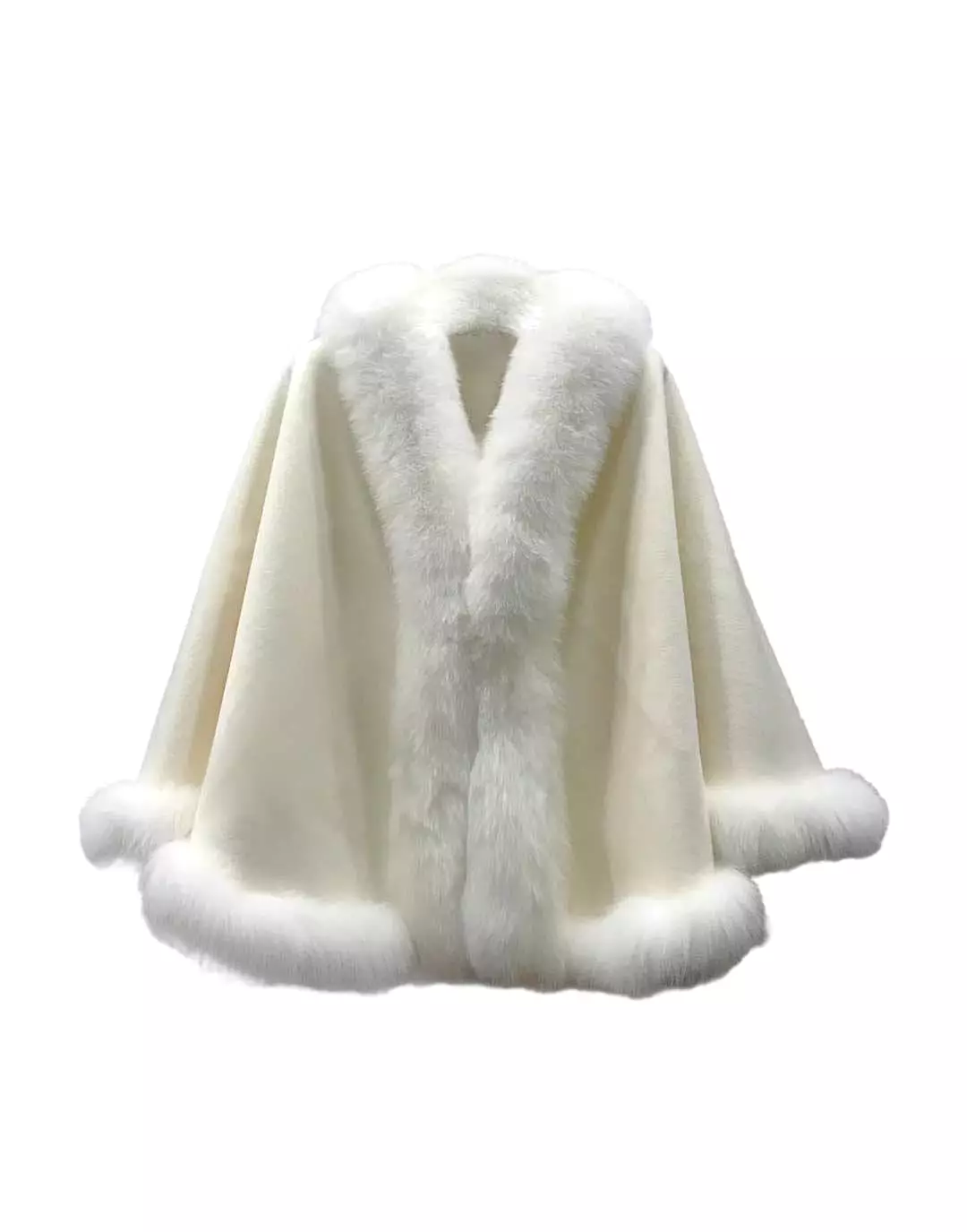 Oversized Wool Fox Fur Trim Poncho