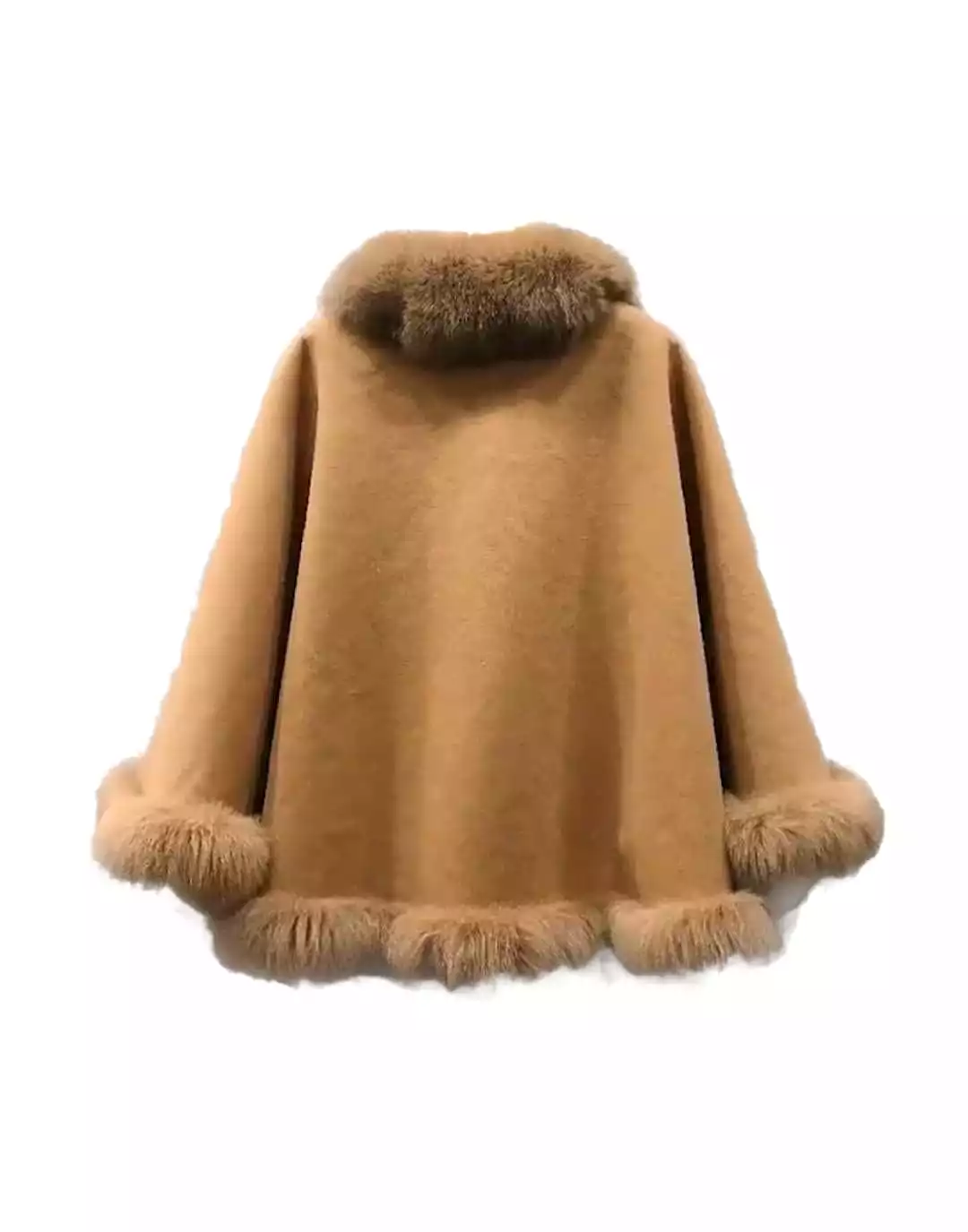 Oversized Wool Fox Fur Trim Poncho