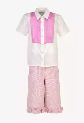 Pearl Pleated Organza Floral Textured Blouse And Pants Set