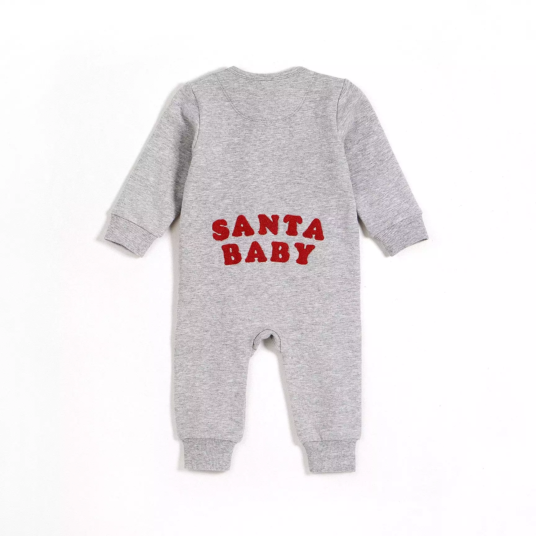 Petit Lem - Santa Baby on Heather Grey Fleece Playsuit