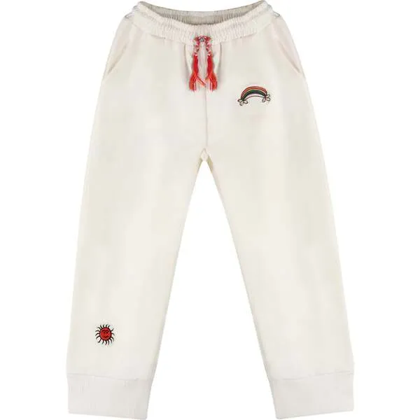 Piglo Kids Fun Embroidered Sweatshirt & Drawstring Pants 2-Piece Set, White