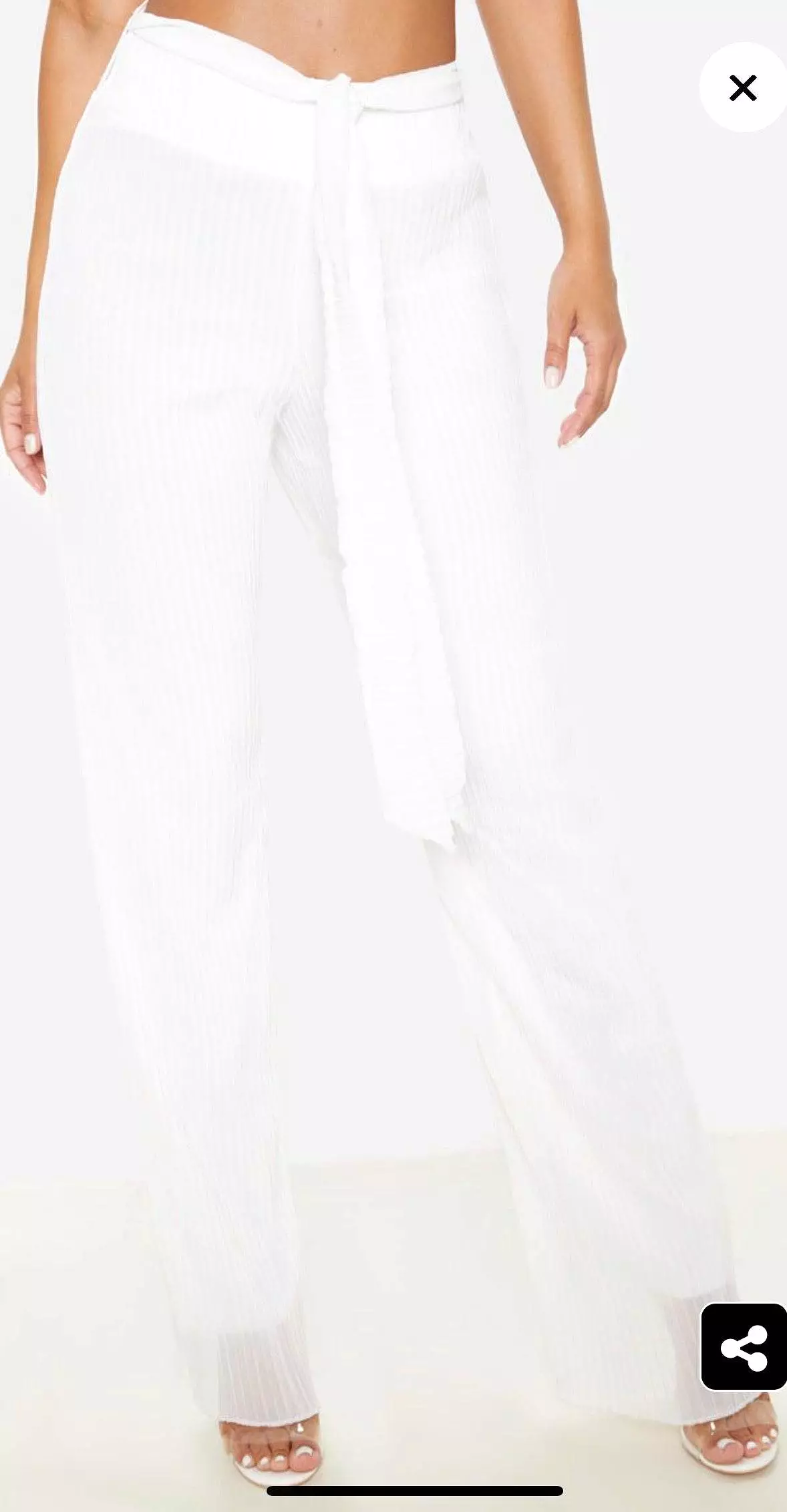 PLT White Tie Waist Pleated Chiffon Wide Leg Trouser