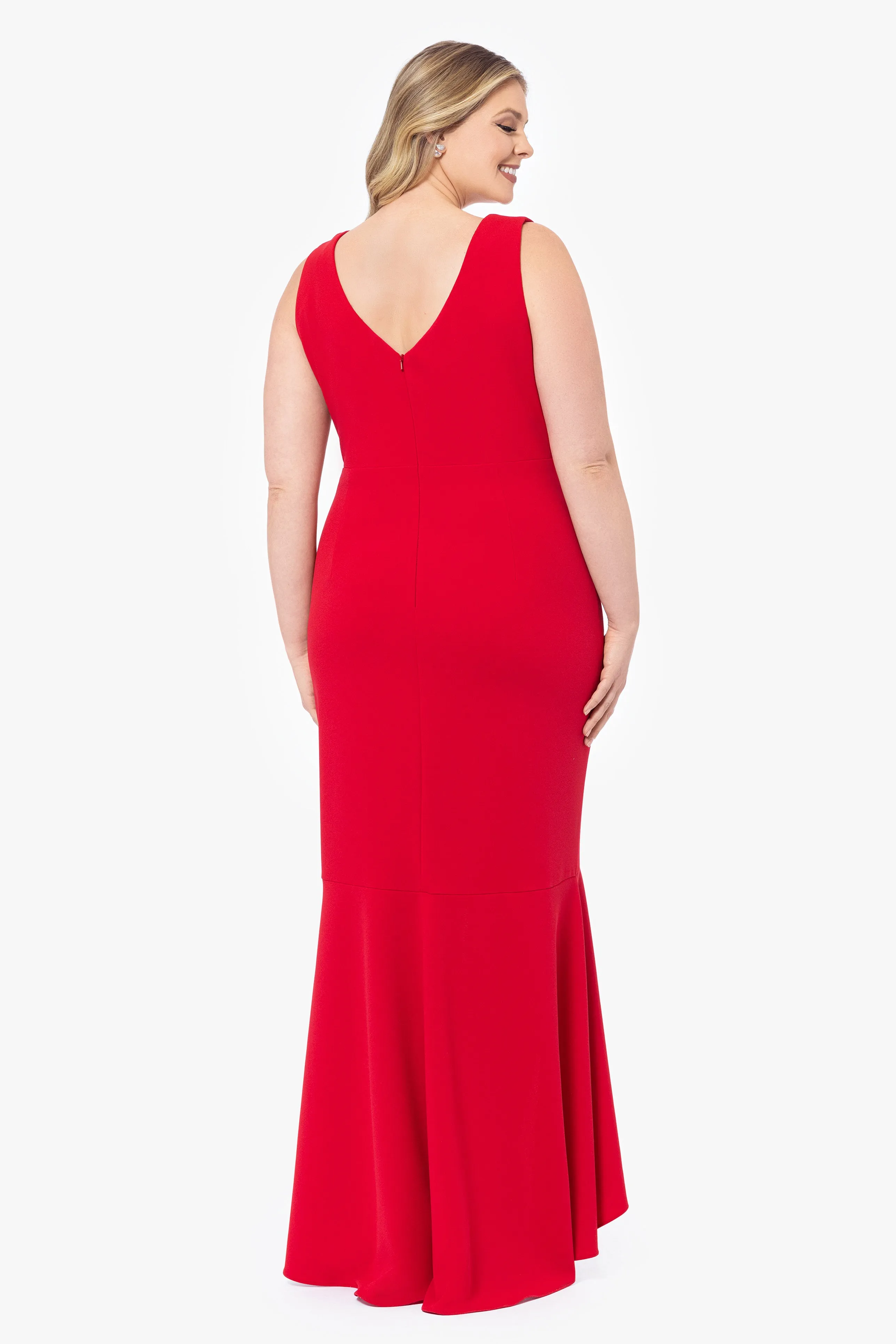 Plus Candace Long V- Neck Hi Low Cascade Dress