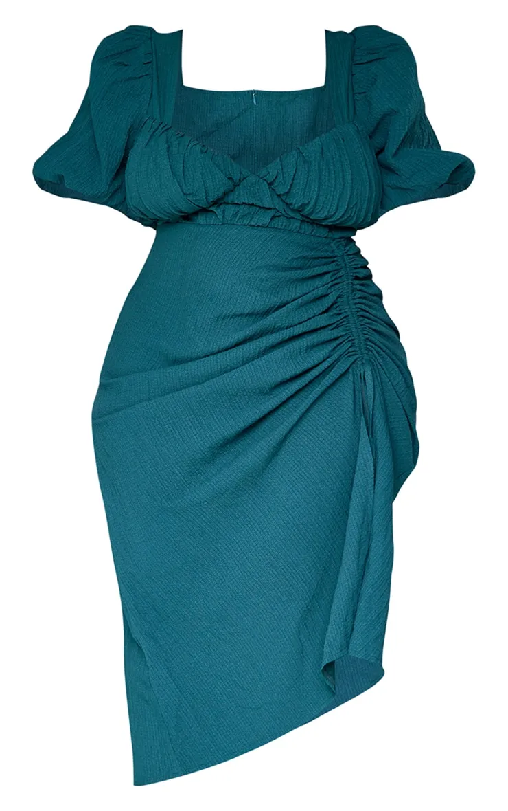 Plus Emerald Green Puff Sleeve Split Midi Dress