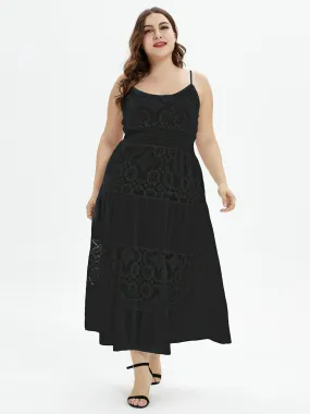 Plus Size Black 1950s Strap Maxi Dress