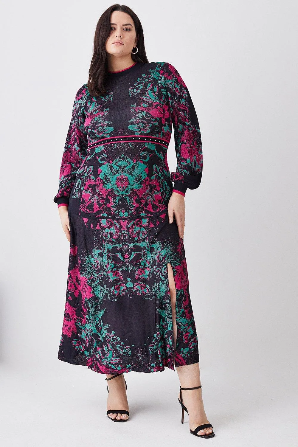 Plus Size Floral Keyhole Back Jacquard Knit Maxi Dress | Karen Millen