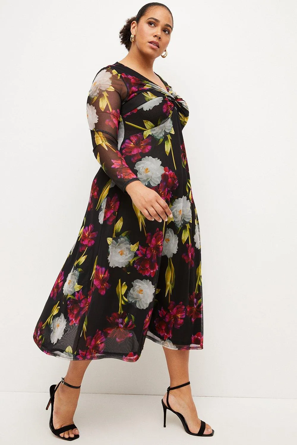 Plus Size Iris Floral Mesh Jersey Dress | Karen Millen