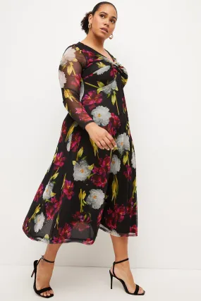 Plus Size Iris Floral Mesh Jersey Dress | Karen Millen