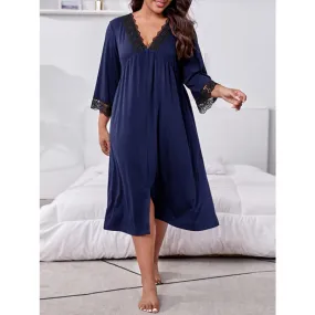 Plus Size Lace Detail V-Neck Lounge Dress