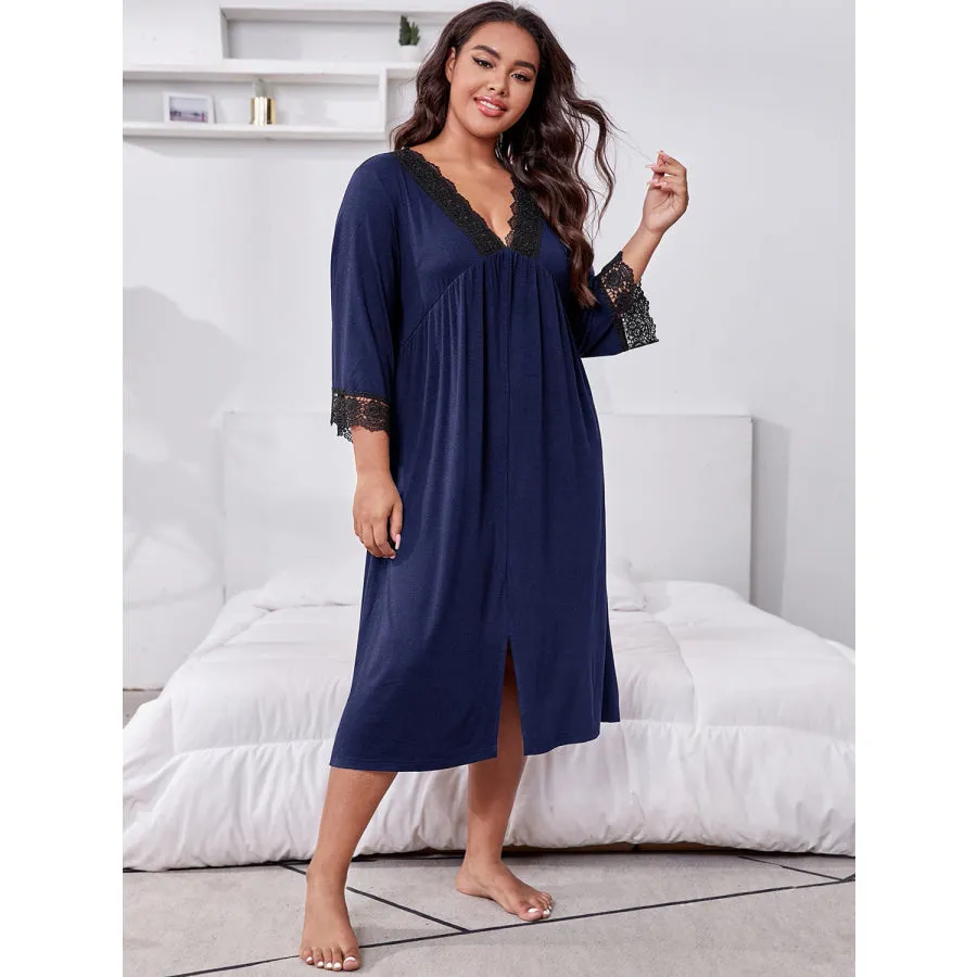 Plus Size Lace Detail V-Neck Lounge Dress