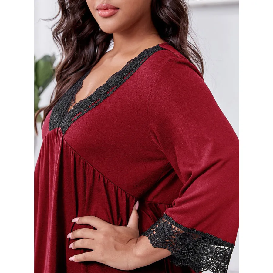 Plus Size Lace Detail V-Neck Lounge Dress