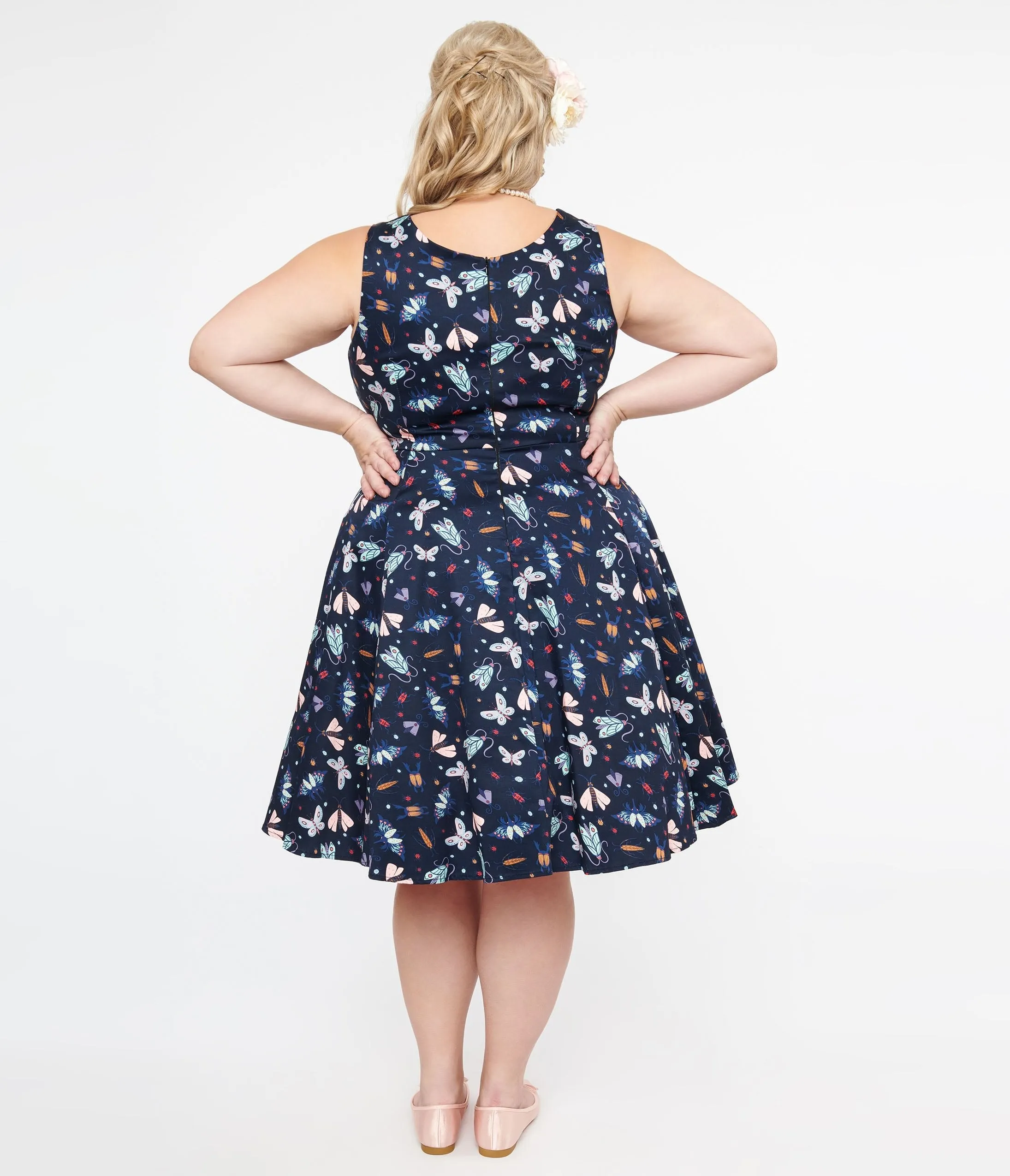 Plus Size Navy & Multicolor Bug Cotton Swing Dress