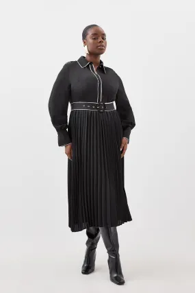 Plus Size Piping Georgette Pleated And Belted Woven Maxi Dress | Karen Millen