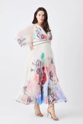 Plus Size Pleated Floral Printed Woven Maxi Dress | Karen Millen