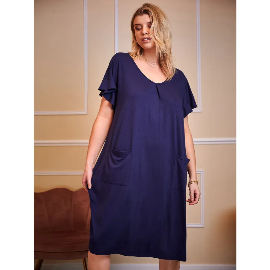 Plus Size Round Neck Short Sleeve Lounge Dress