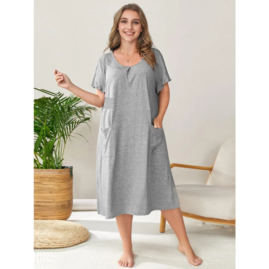 Plus Size Round Neck Short Sleeve Lounge Dress