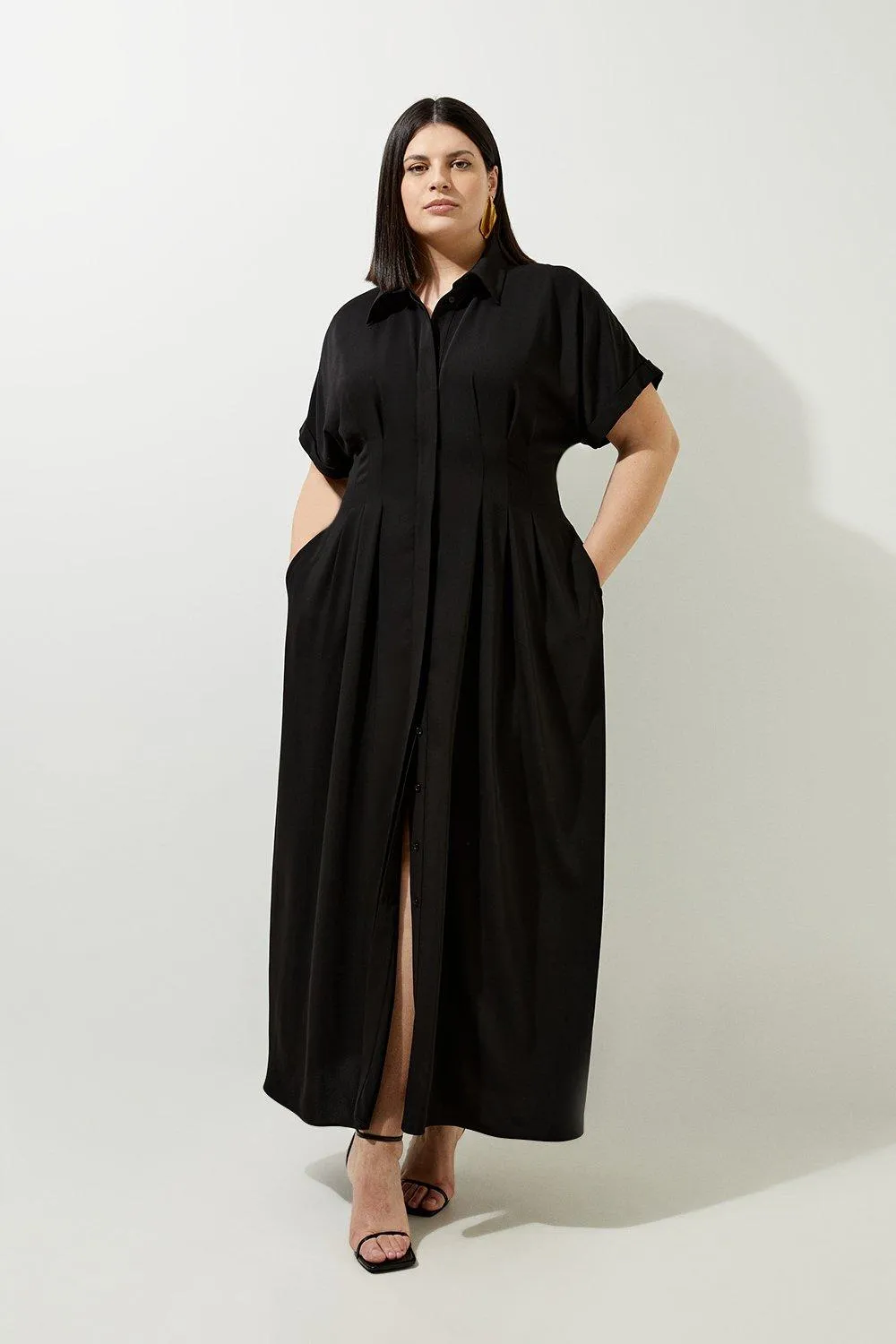 Plus Size Soft Tailored Belted Darted Midi Shirt Dress | Karen Millen