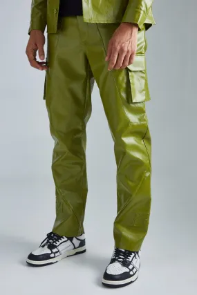 Pu Straight Leg Fixed Waist Embossed Cargo Trouser | boohooMAN UK