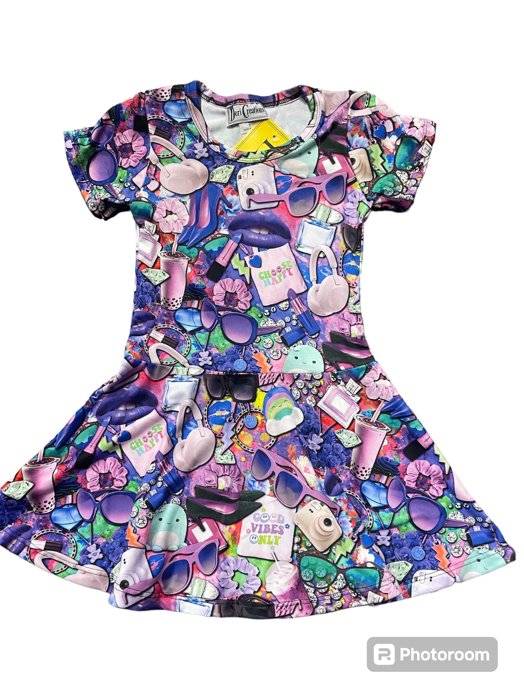 purple multi camera s/s dress