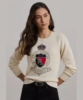 Ralph Lauren Women's Intarsia Knit Crest Cotton Sweater