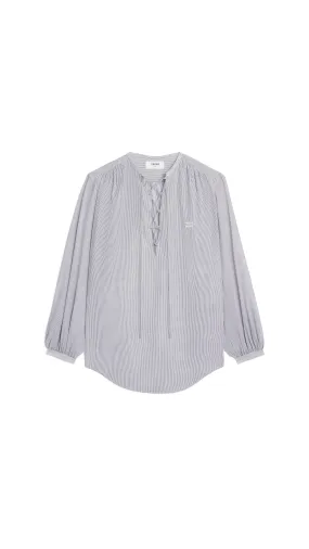 Romy Blouse in Striped Cotton Voile - White/Ebene