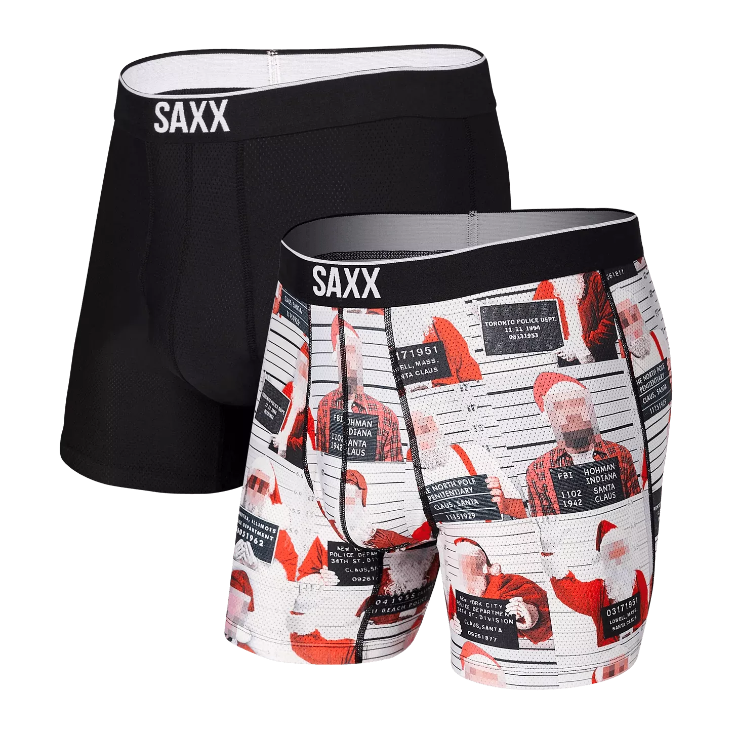 SAXX Men's Volt 2-Pack Boxer Brief Underwear - Bad Santas/Black