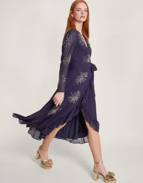 Serena Embellished Wrap Dress Blue