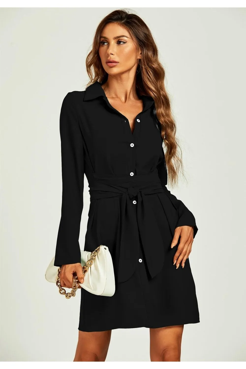 Shirt Mini Wrap Dress In Black