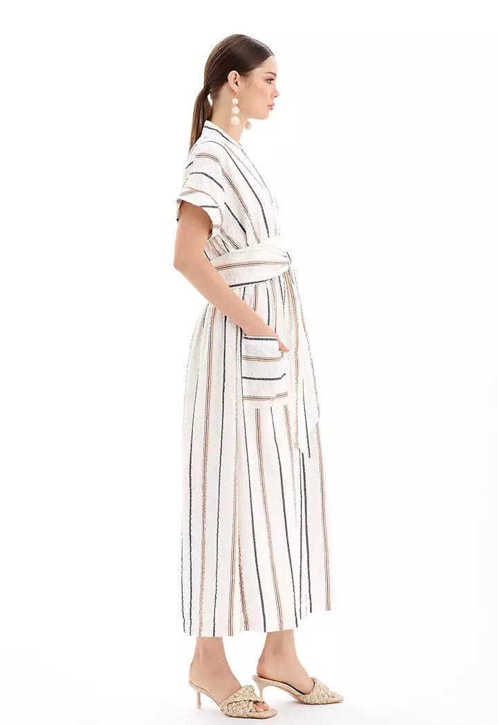 Short Sleeves V-Neck Striped Maxi Dress - Ramadan Style