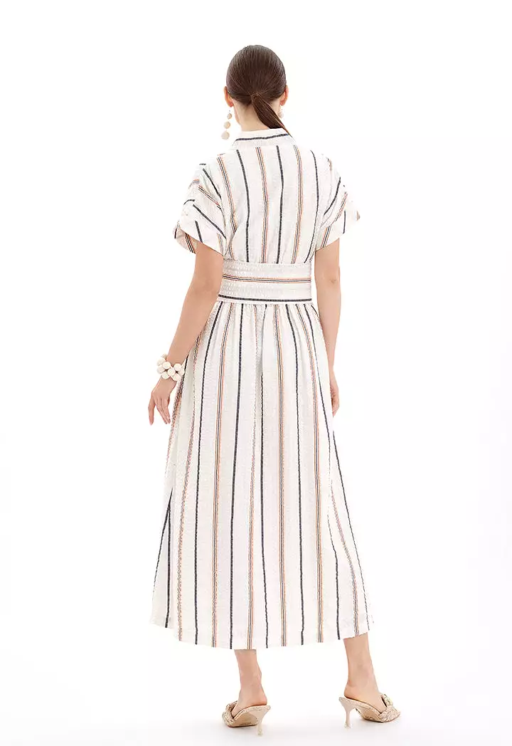 Short Sleeves V-Neck Striped Maxi Dress - Ramadan Style