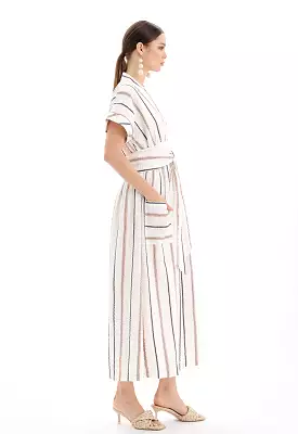 Short Sleeves V-Neck Striped Maxi Dress - Ramadan Style