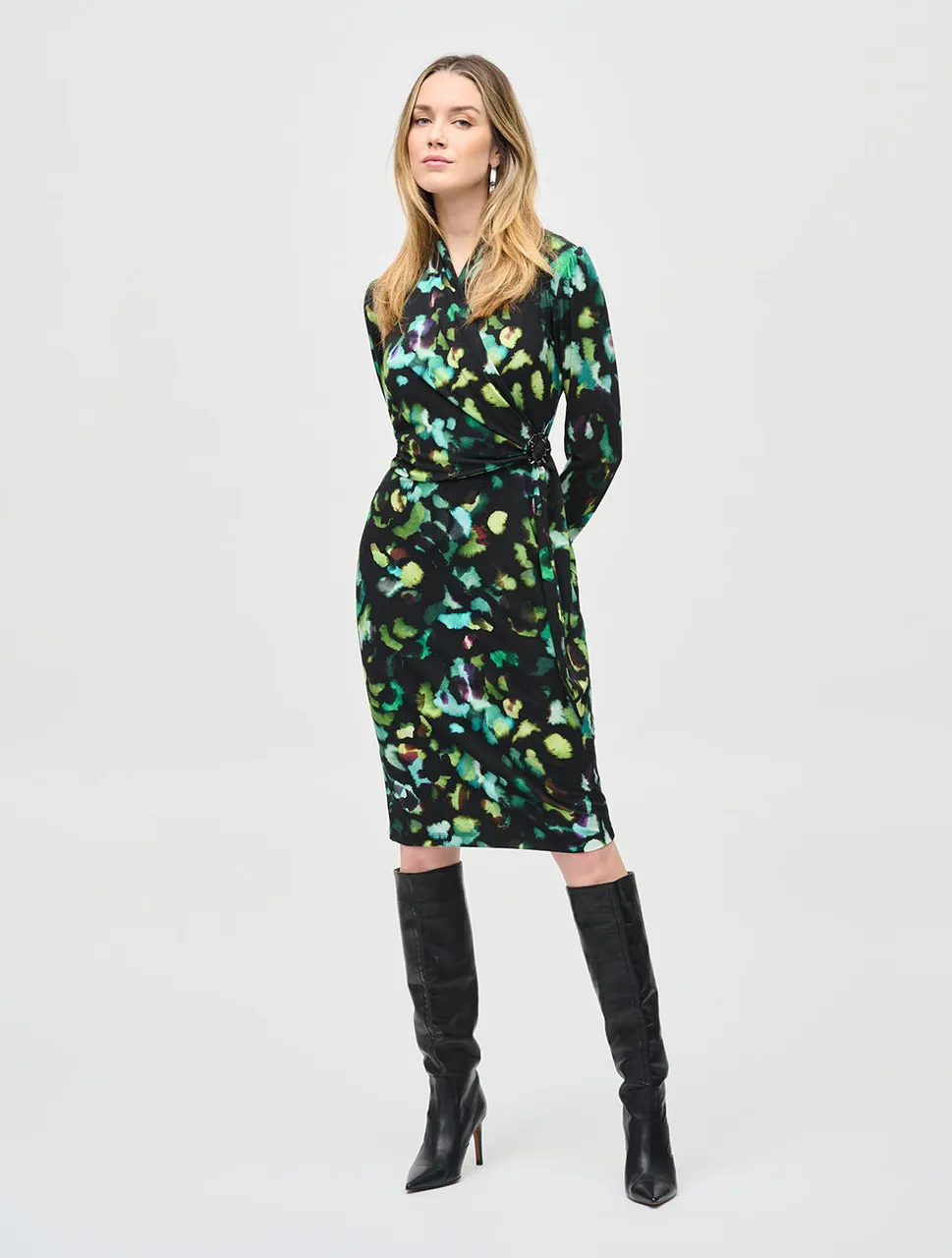 Silky Knit Watercolor Print Wrap Dress | Joseph Ribkoff