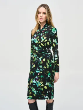 Silky Knit Watercolor Print Wrap Dress | Joseph Ribkoff