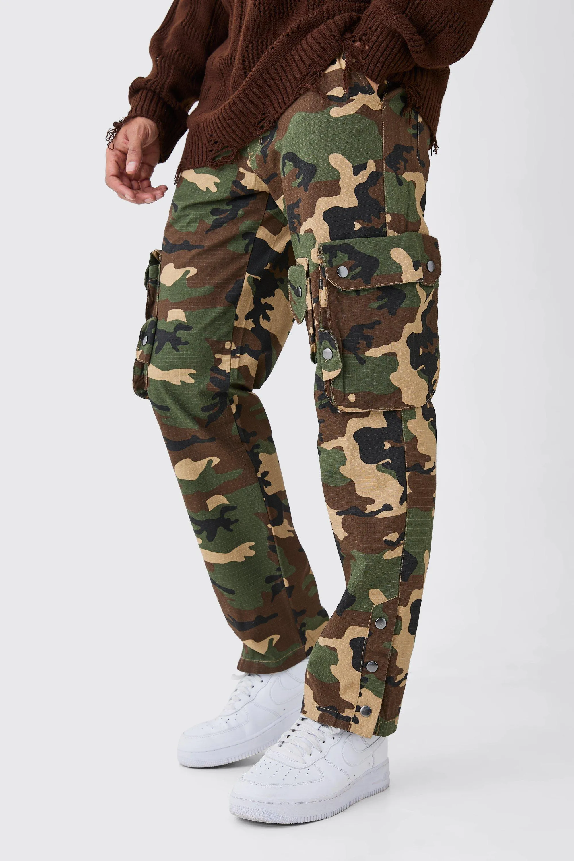 Straight Leg 3d Cargo Camo Ripstop Trouser | boohooMAN UK