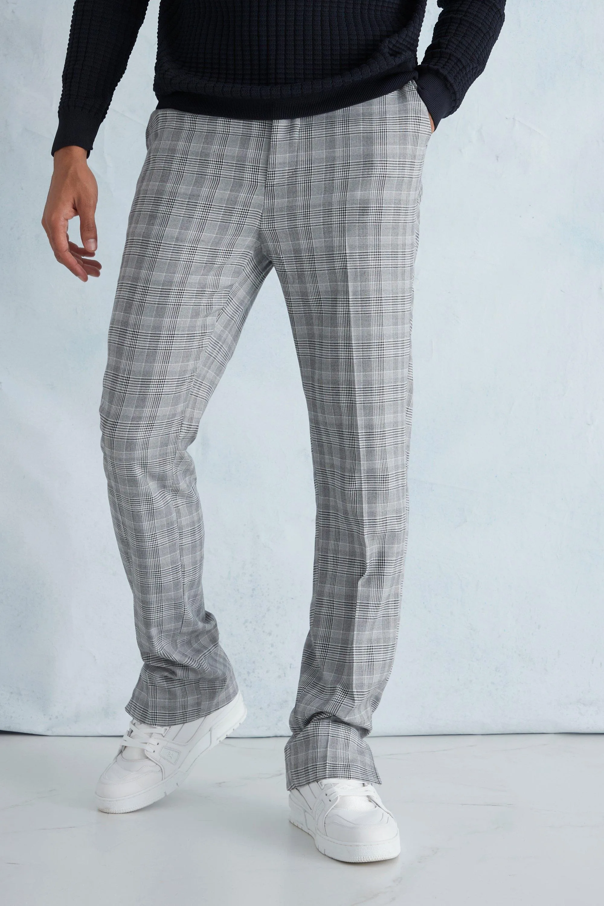 Straight Leg Check Split Hem Trouser