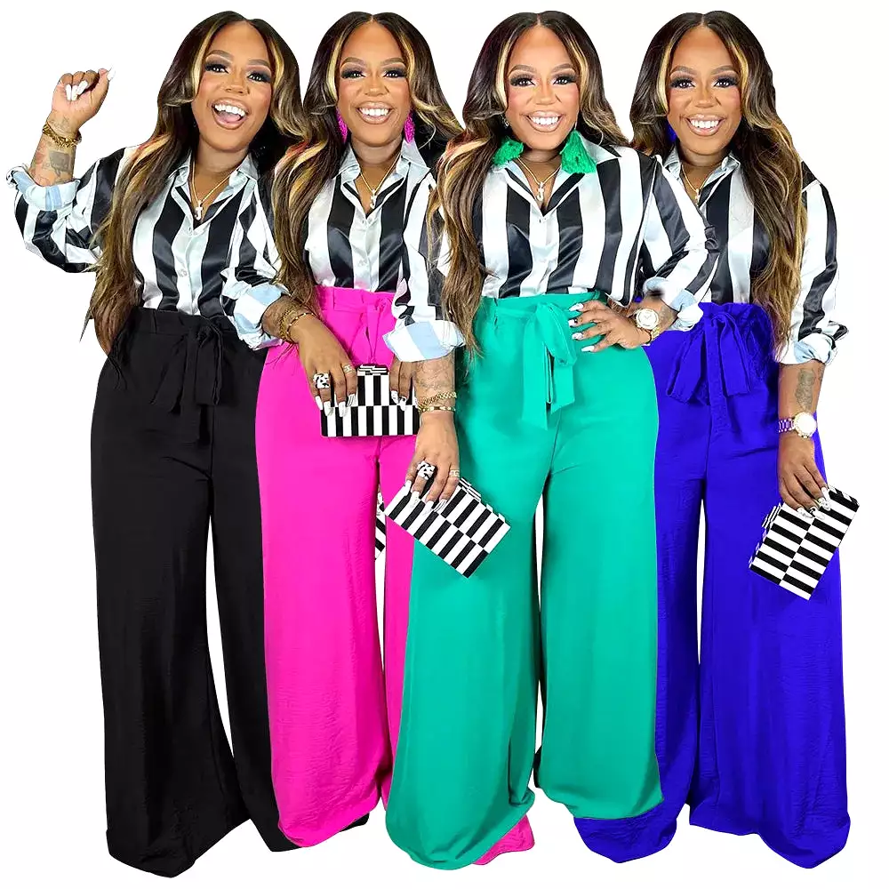 Stripe Casual Elegant Wide Leg Pants Set