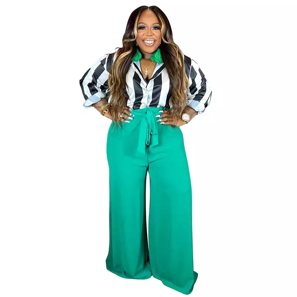 Stripe Casual Elegant Wide Leg Pants Set