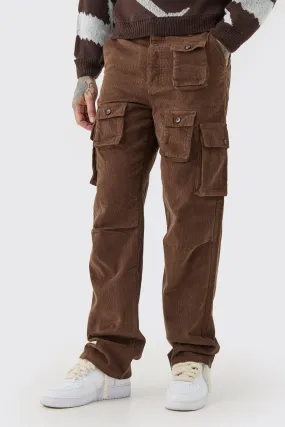 Tall Fixed Waist Cord Relaxed Leg Cargo Trouser | boohooMAN UK