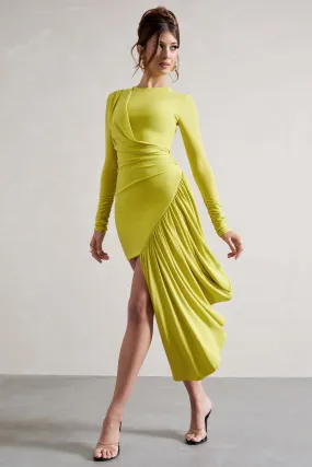 Tate | Lime Green Long-Sleeve Wrap Mini Dress With Drape