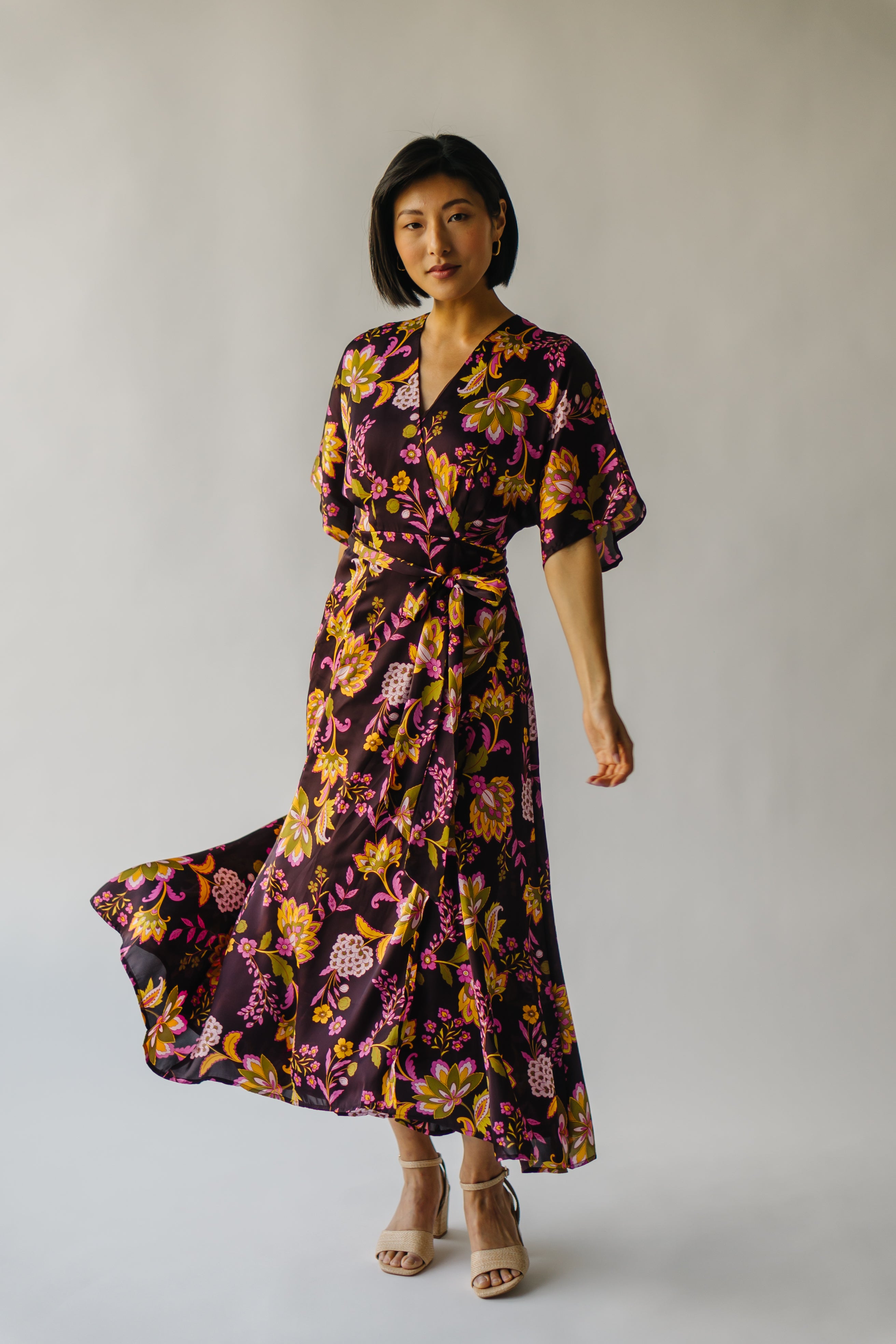 The Bulloch Wrap Midi Dress in Fig Blossom