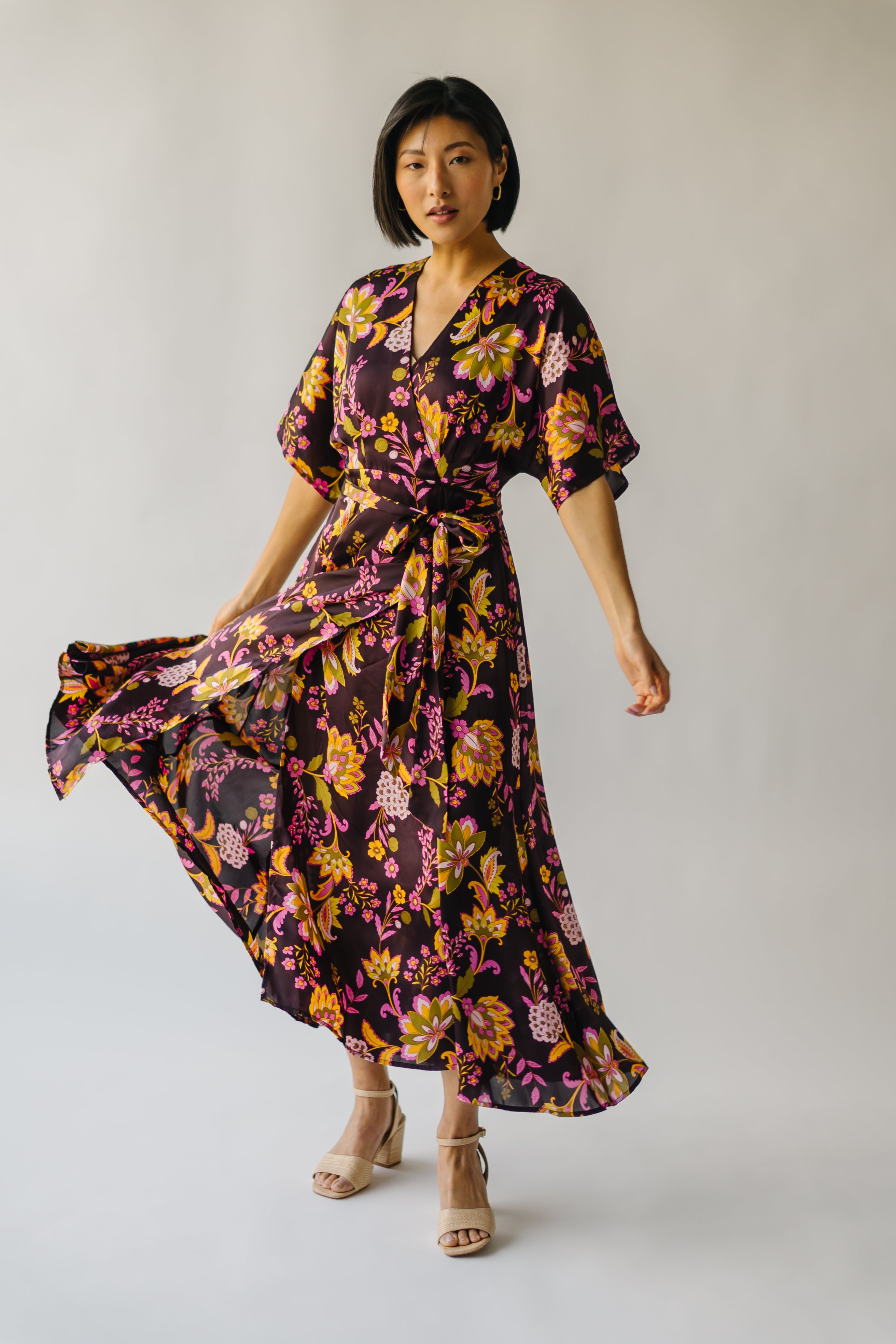 The Bulloch Wrap Midi Dress in Fig Blossom