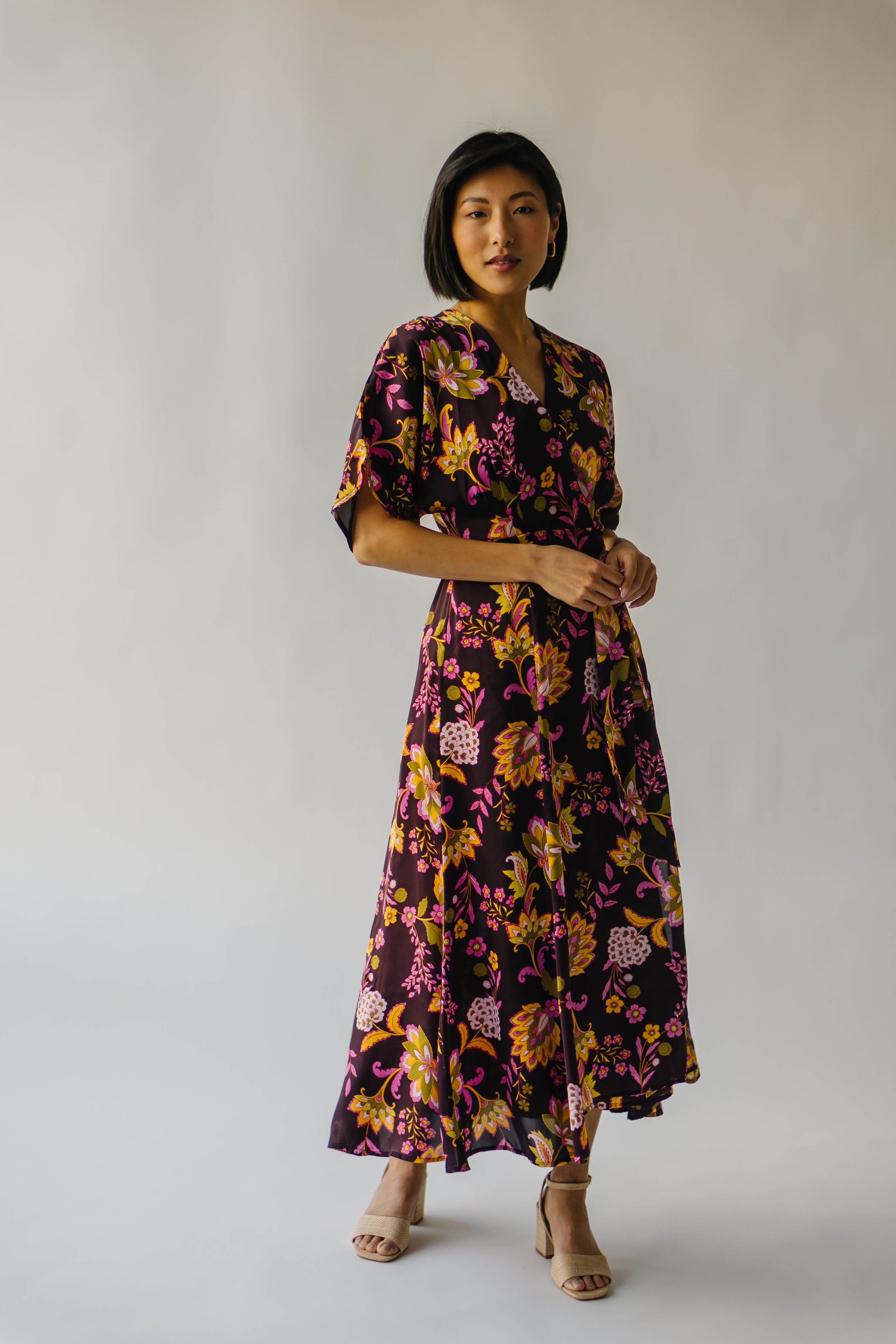 The Bulloch Wrap Midi Dress in Fig Blossom