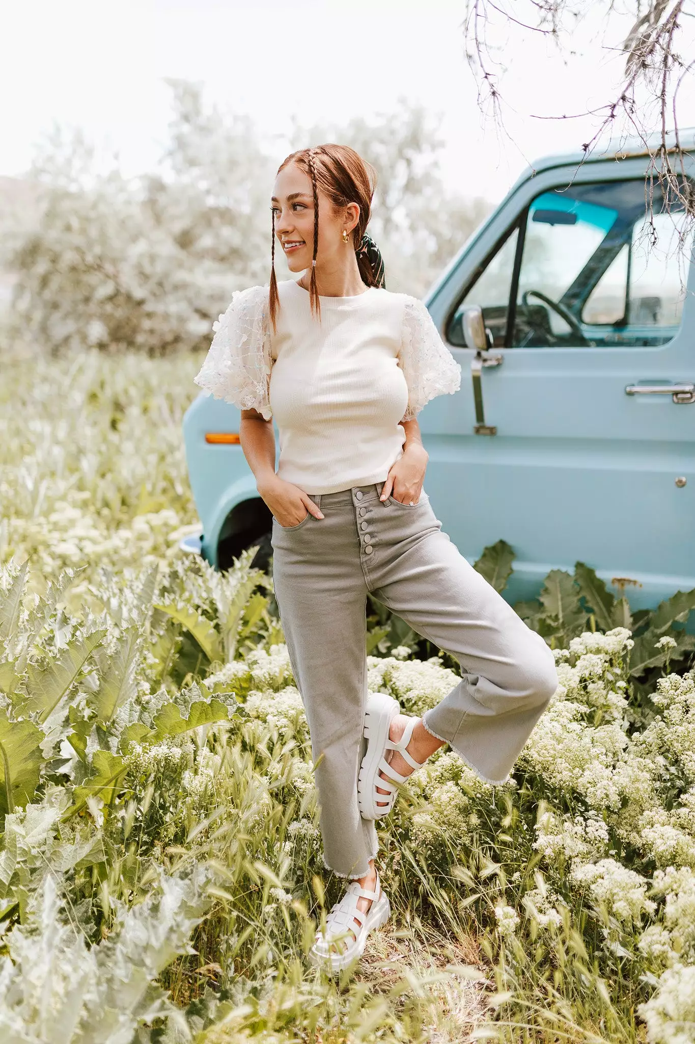 The Matilda Wide Leg Jean in Sage Denim