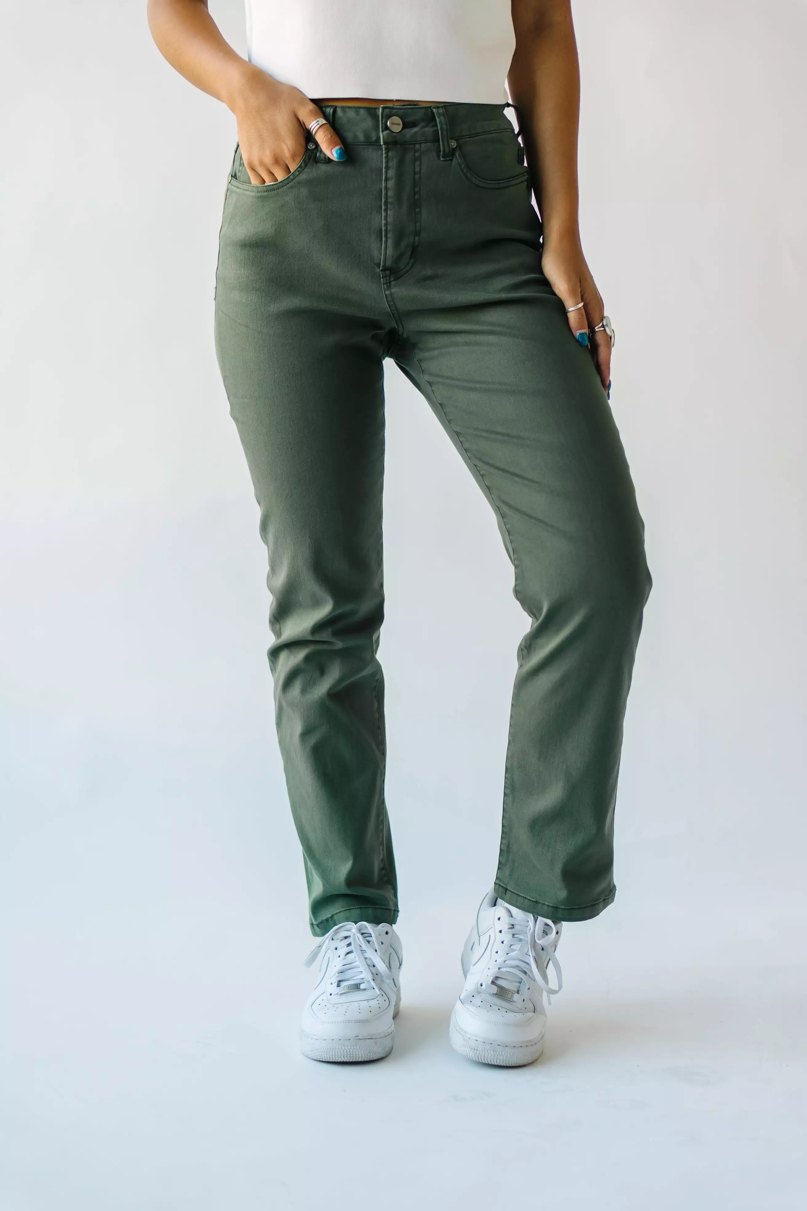 The Roberta High Rise Straight Leg Jean in Olive