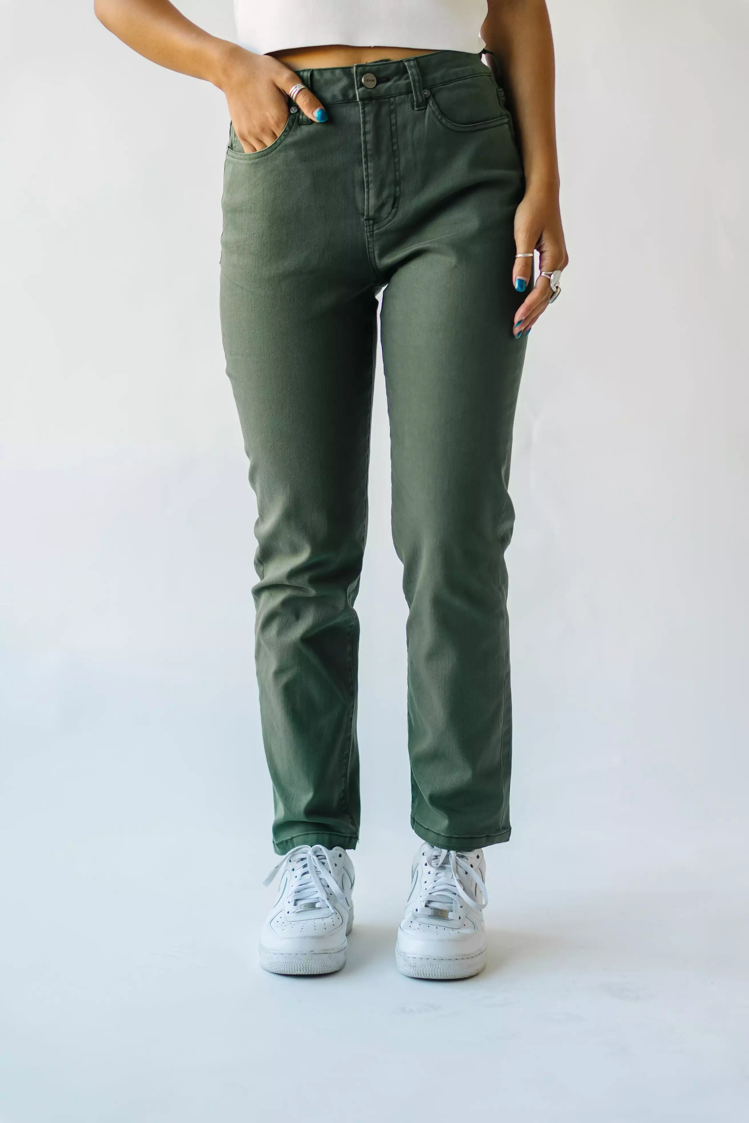 The Roberta High Rise Straight Leg Jean in Olive