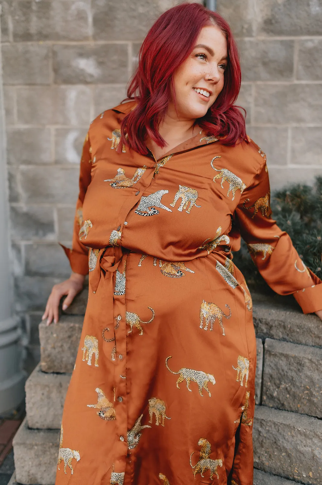 The Tiger Satin Shirt Dress - PLUS