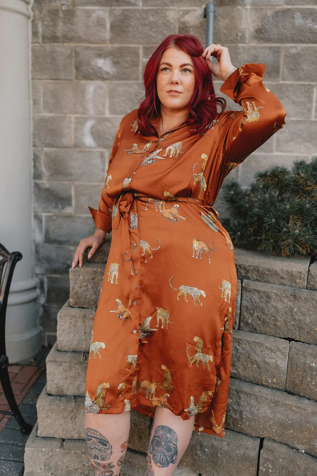 The Tiger Satin Shirt Dress - PLUS