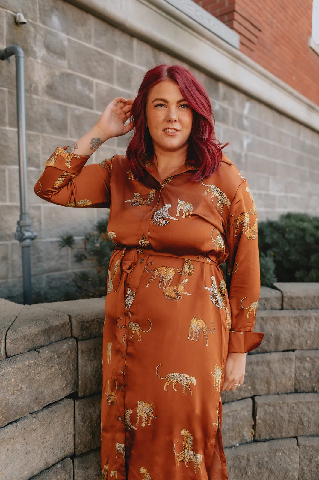 The Tiger Satin Shirt Dress - PLUS