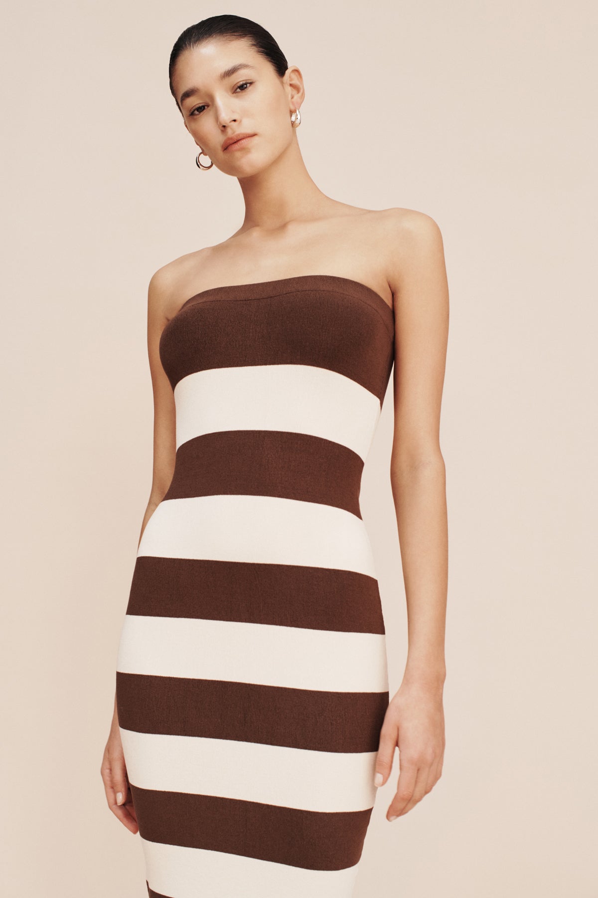 THEO STRAPLESS DRESS - CHOCOLATE STRIPE